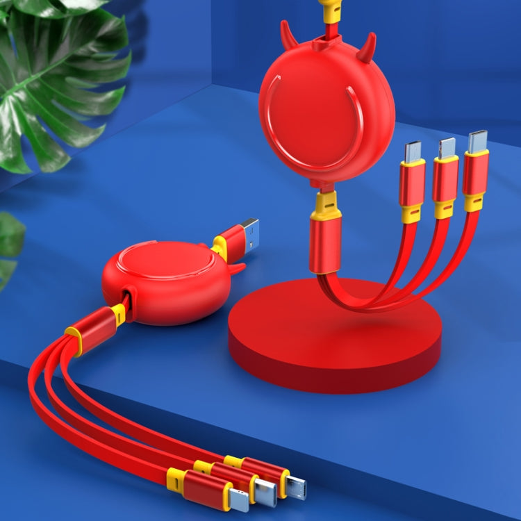 K042 1.2m 3A 3 in 1 USB to 8 Pin + USB-C / Type-C + Micro USB Bull Head Retractable Data Cable