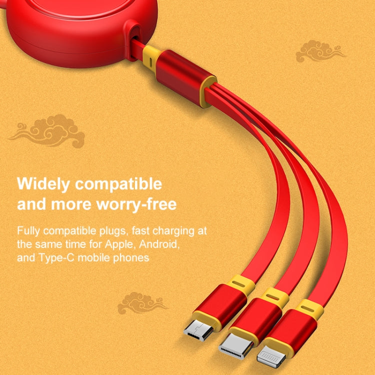 K042 1.2m 3A 3 in 1 USB to 8 Pin + USB-C / Type-C + Micro USB Bull Head Retractable Data Cable