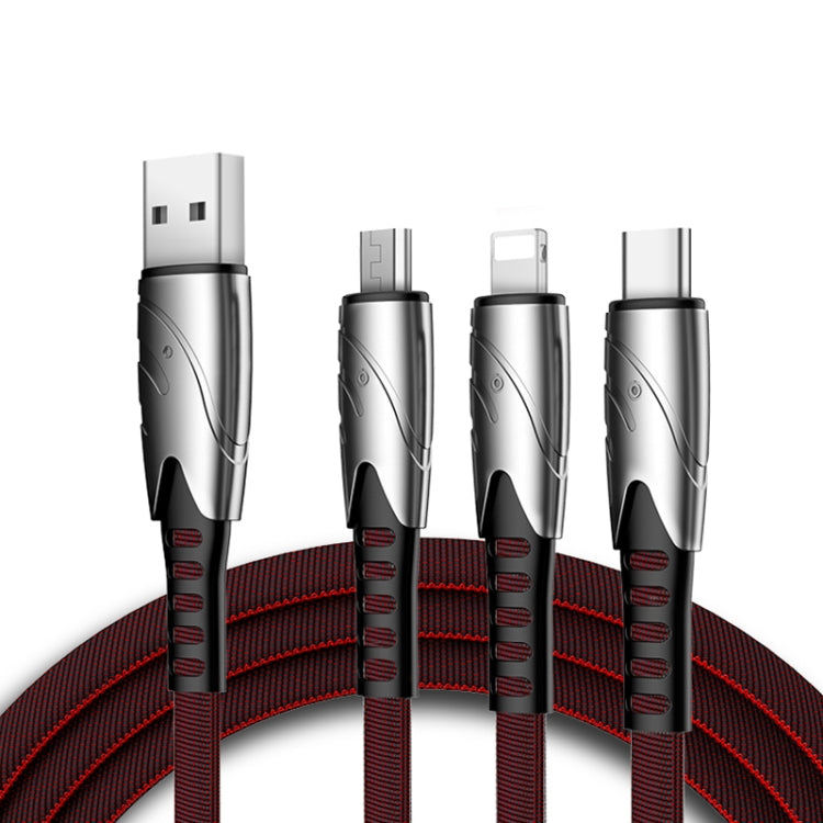 K051 1.2m 3 in 1 USB to 8 Pin + USB-C / Type-C + Micro USB Shark Fabric Data Cable