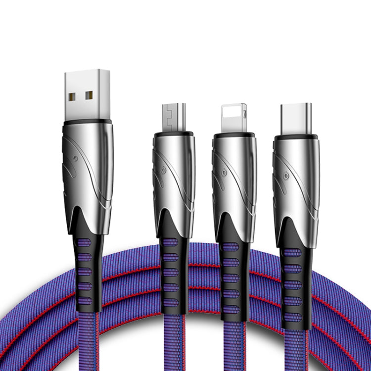 K051 1.2m 3 in 1 USB to 8 Pin + USB-C / Type-C + Micro USB Shark Fabric Data Cable