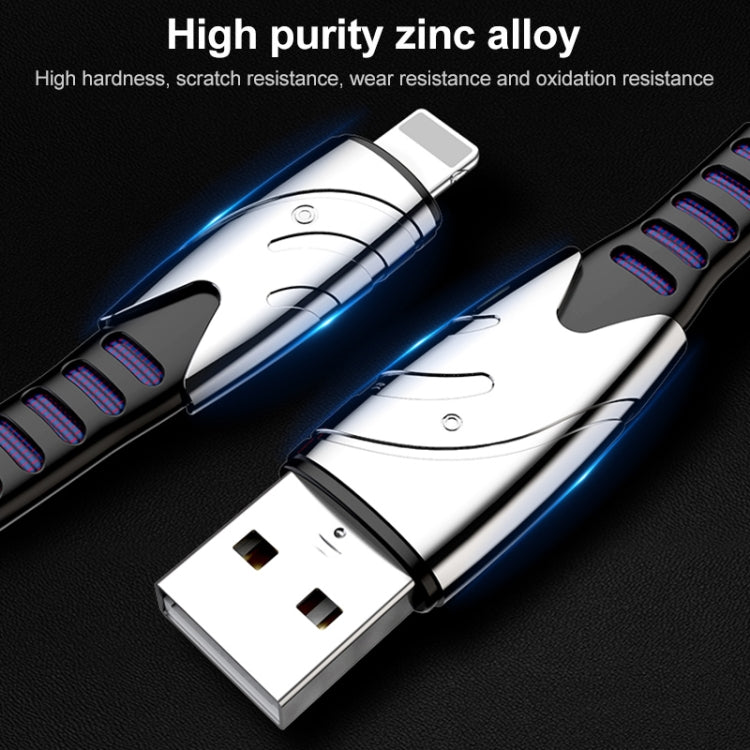 K051 1.2m 3 in 1 USB to 8 Pin + USB-C / Type-C + Micro USB Shark Fabric Data Cable
