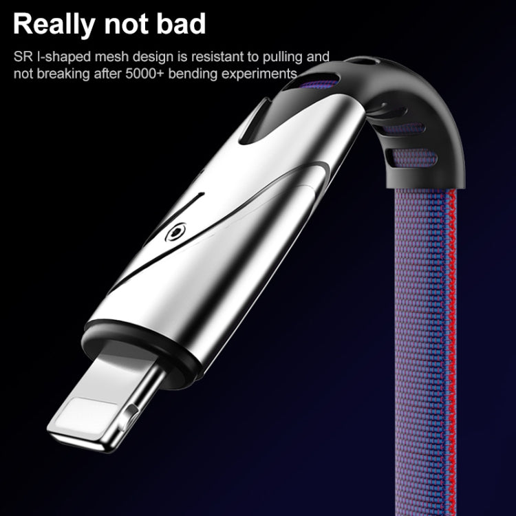 K051 1.2m 3 in 1 USB to 8 Pin + USB-C / Type-C + Micro USB Shark Fabric Data Cable