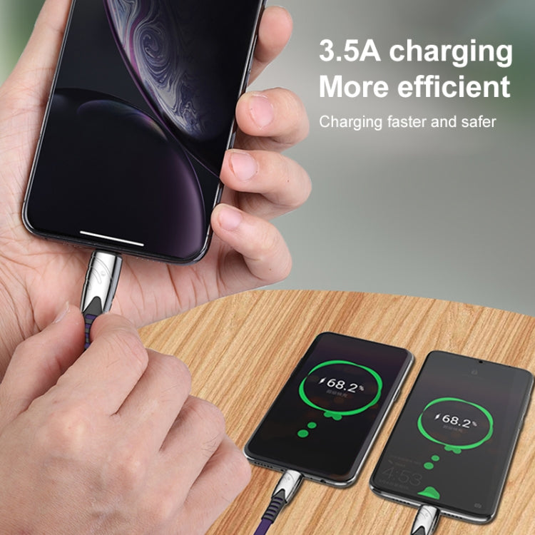 K051 1.2m 3 in 1 USB to 8 Pin + USB-C / Type-C + Micro USB Shark Fabric Data Cable