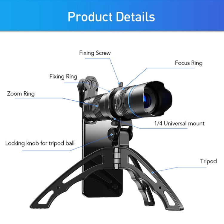 APEXEL APL-20-40XJJ04 20-40X HD External Dual-adjustment Zoom Telescope Universal Telephoto Phone Lens, APL-20-40XJJ04