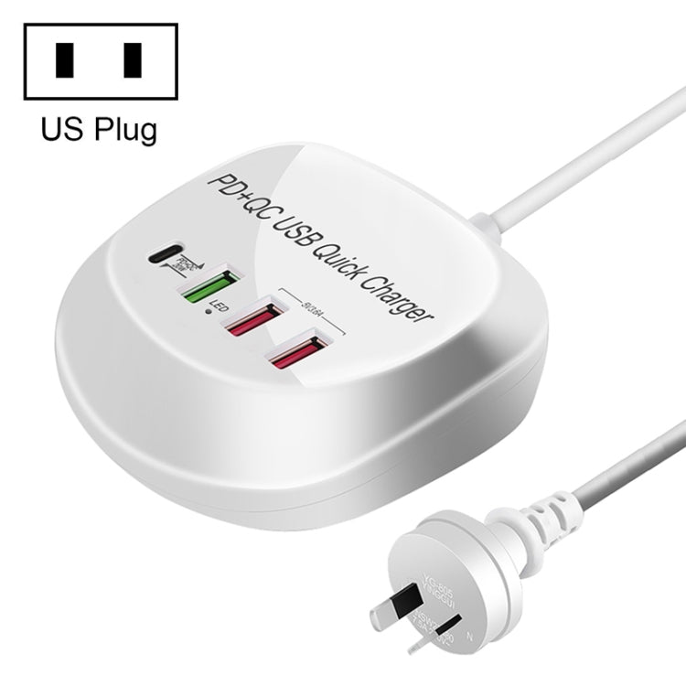 WLX-T3P 4 In 1 PD + QC Multi-function Smart Fast Charging USB Charger, WLX-T3P UK Plug, WLX-T3P US Plug, WLX-T3P AU Plug, WLX-T3P EU Plug
