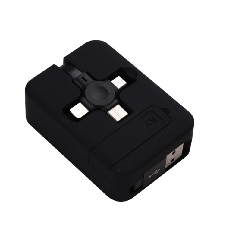 Câble de données télescopique Macaron 3 en 1 USB vers 8 broches + Micro USB + USB-C / Type-C avec emplacement de rangement et support, longueur du câble : 1 m, avec emplacement de rangement et support