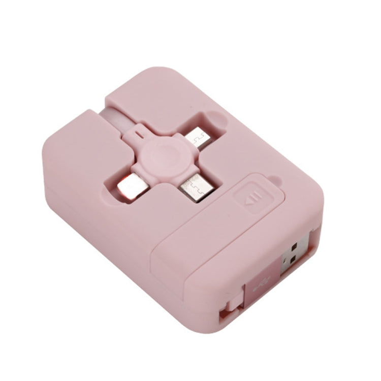 Câble de données télescopique Macaron 3 en 1 USB vers 8 broches + Micro USB + USB-C / Type-C avec emplacement de rangement et support, longueur du câble : 1 m, avec emplacement de rangement et support