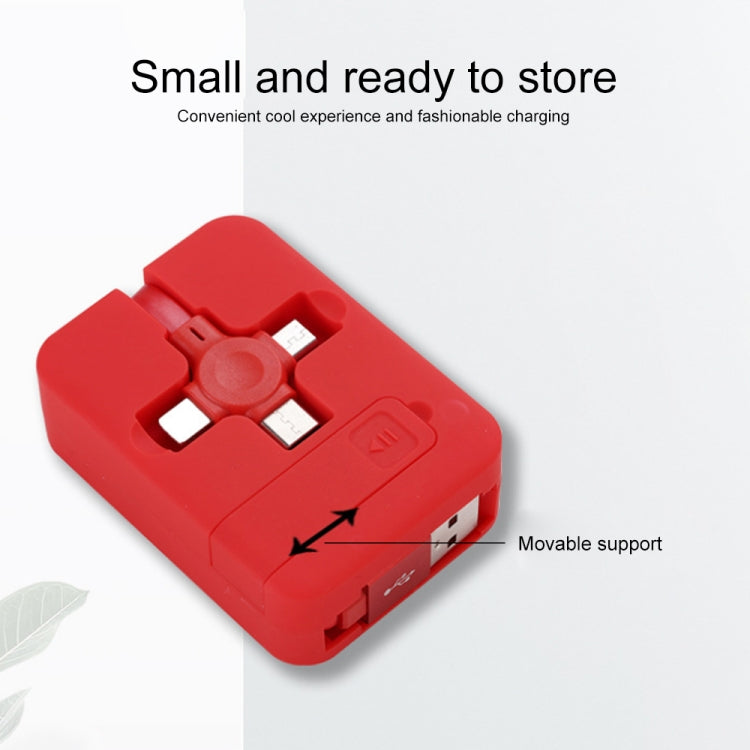 Câble de données télescopique Macaron 3 en 1 USB vers 8 broches + Micro USB + USB-C / Type-C avec emplacement de rangement et support, longueur du câble : 1 m, avec emplacement de rangement et support
