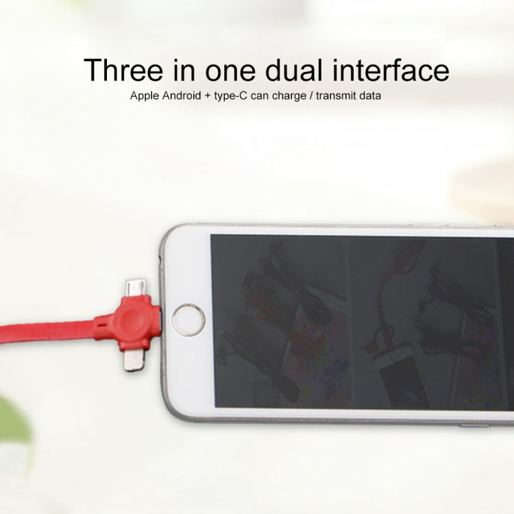 019-1 3 in 1 USB to 8 Pin + Micro USB + USB-C / Type-C Macaron Telescopic Data Cable with Storage Slot & Bracket, Cable Length: 1m, with Storage Slot & Bracket