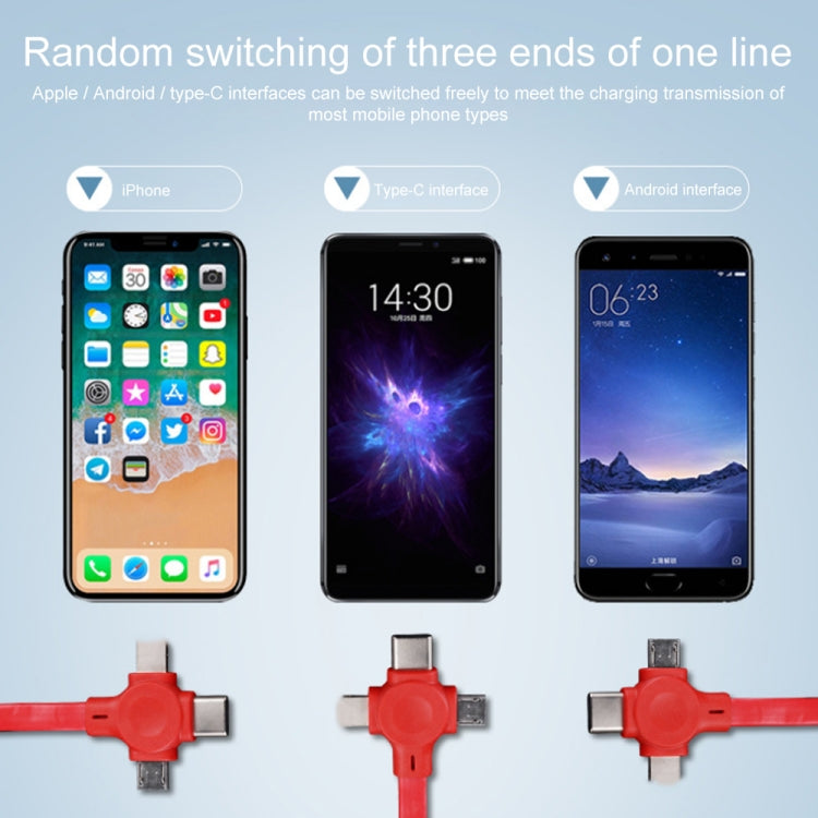 Câble de données télescopique Macaron 3 en 1 USB vers 8 broches + Micro USB + USB-C / Type-C avec emplacement de rangement et support, longueur du câble : 1 m, avec emplacement de rangement et support