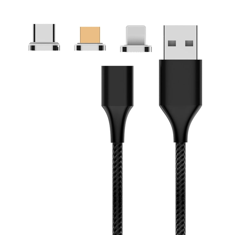 M11 3 in 1 5A USB to 8 Pin + Micro USB + USB-C / Type-C Nylon Braided Magnetic Data Cable, Cable Length: 1m, 8 Pin + Micro USB + USB-C / Type-C
