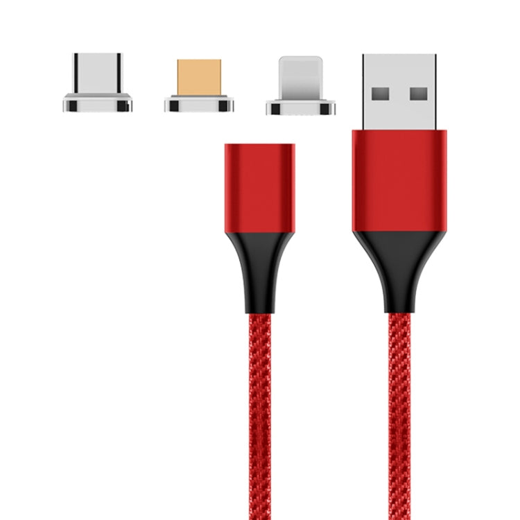 M11 3 in 1 5A USB to 8 Pin + Micro USB + USB-C / Type-C Nylon Braided Magnetic Data Cable, Cable Length: 1m, 8 Pin + Micro USB + USB-C / Type-C