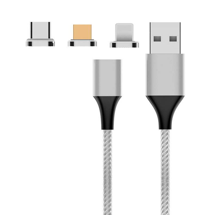M11 3 in 1 5A USB to 8 Pin + Micro USB + USB-C / Type-C Nylon Braided Magnetic Data Cable, Cable Length: 1m, 8 Pin + Micro USB + USB-C / Type-C