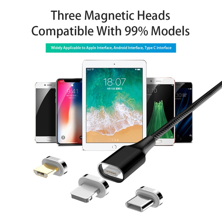 M11 3 in 1 5A USB to 8 Pin + Micro USB + USB-C / Type-C Nylon Braided Magnetic Data Cable, Cable Length: 1m, 8 Pin + Micro USB + USB-C / Type-C
