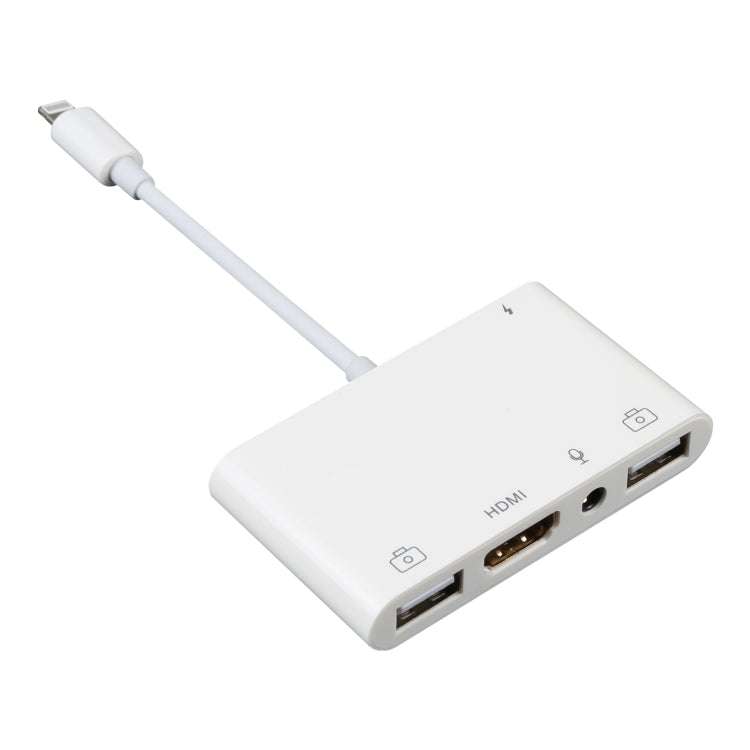 Adaptateur audio numérique OTG 4 en 1 8 broches vers double USB + AUX 3,5 mm + HDMI