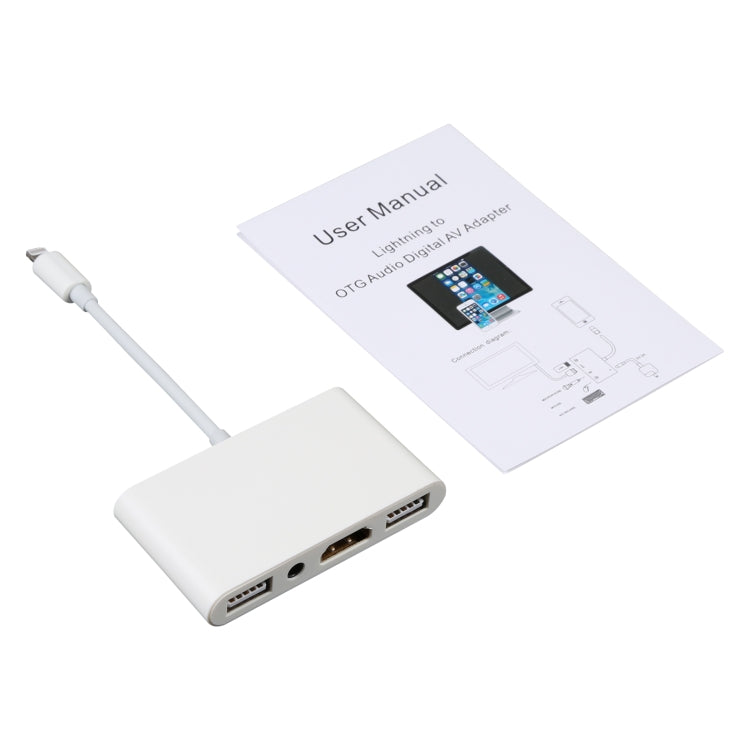 Adaptateur audio numérique OTG 4 en 1 8 broches vers double USB + AUX 3,5 mm + HDMI