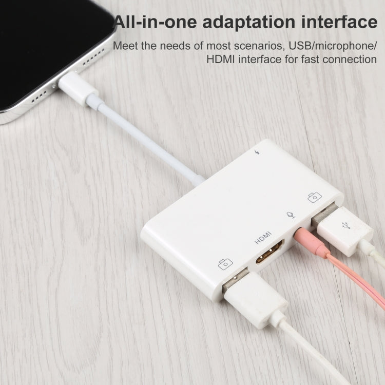 Adaptateur audio numérique OTG 4 en 1 8 broches vers double USB + AUX 3,5 mm + HDMI