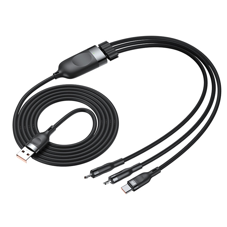 ADC-66 5A 66W 3 in 1 USB to 8 Pin + Micro USB + USB-C / Type-C Fast Charging Braided Data Cable, Cable Length: 1.2m