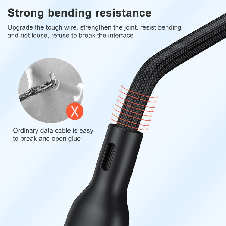 ADC-66 5A 66W 3 in 1 USB to 8 Pin + Micro USB + USB-C / Type-C Fast Charging Braided Data Cable, Cable Length: 1.2m