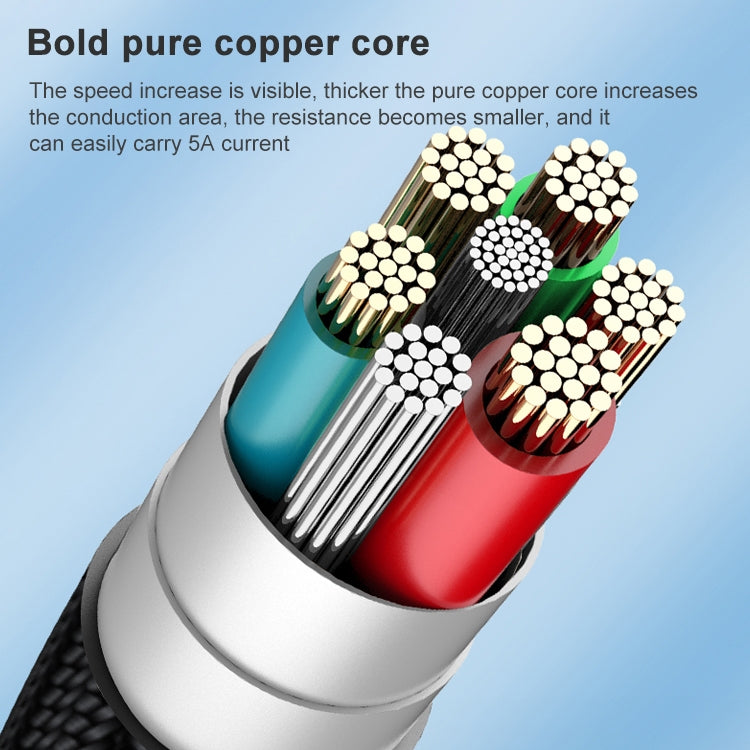 ADC-66 5A 66W 3 in 1 USB to 8 Pin + Micro USB + USB-C / Type-C Fast Charging Braided Data Cable, Cable Length: 1.2m