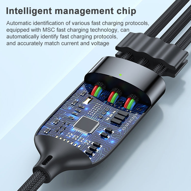 ADC-66 5A 66W 3 in 1 USB to 8 Pin + Micro USB + USB-C / Type-C Fast Charging Braided Data Cable, Cable Length: 1.2m