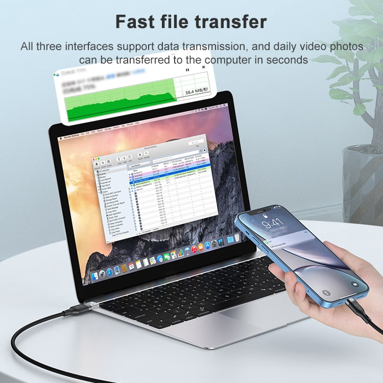 ADC-66 5A 66W 3 in 1 USB to 8 Pin + Micro USB + USB-C / Type-C Fast Charging Braided Data Cable, Cable Length: 1.2m