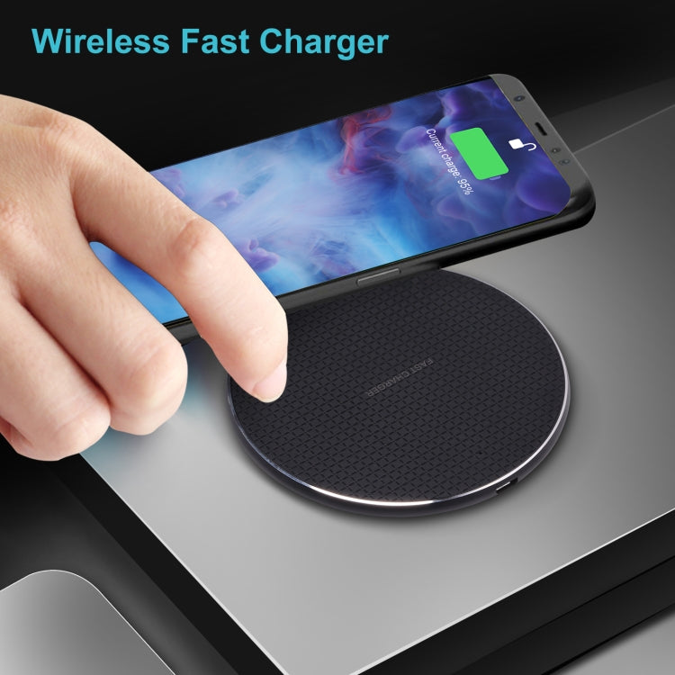 10W QI Plaid Pattern Round Metal Wireless Charger, 10W Metal