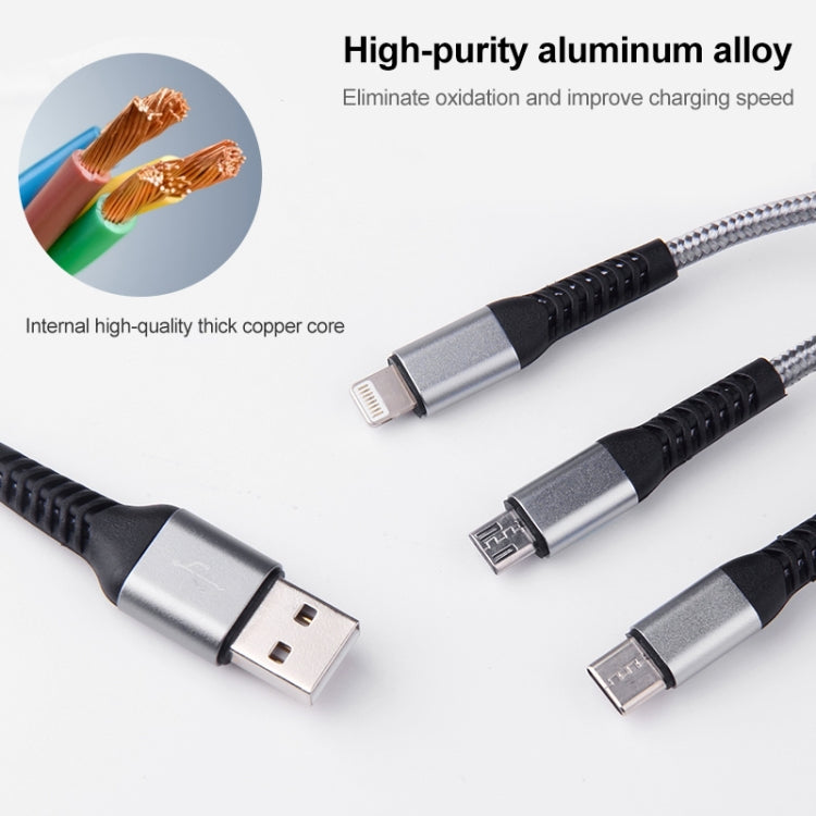 IVON CA39 2.4A Max 8 Pin + Type-C + Micro USB 3 in 1 Charging Cable, Length: 1.2m