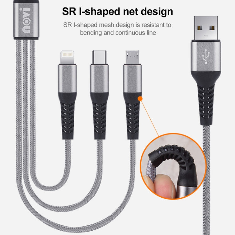 IVON CA39 2.4A Max 8 Pin + Type-C + Micro USB 3 in 1 Charging Cable, Length: 1.2m