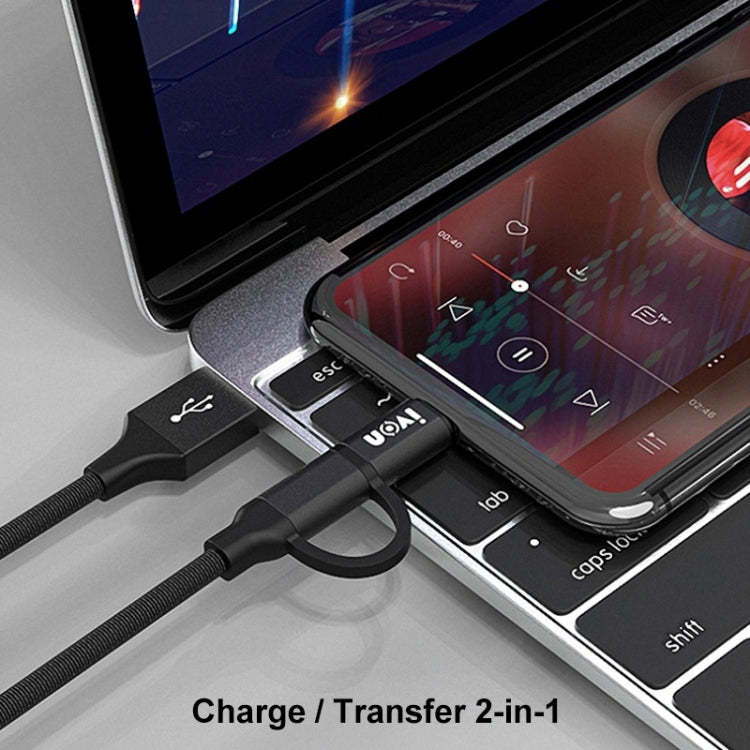 IVON CA51 2.4A USB to 8 Pin + Micro USB 2 in 1 Charging Sync Data Cable, Length: 1m, 8 Pin + Micro USB