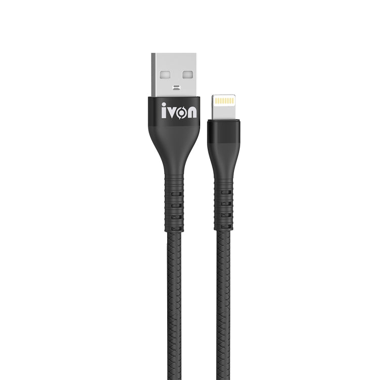 IVON CA92 2.4A Max USB to 8 Pin Rubber Fast Charging Data Cable, Length: 1.5m, 8 Pin