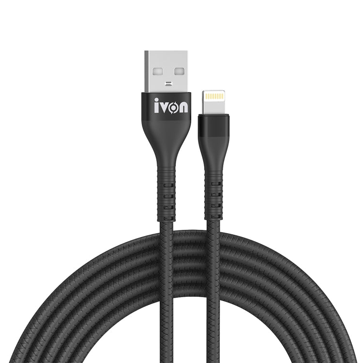 IVON CA92 2.4A Max USB to 8 Pin Rubber Fast Charging Data Cable, Length: 1.5m, 8 Pin