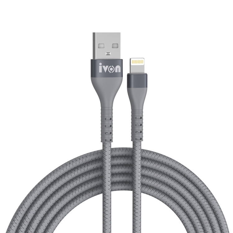 IVON CA92 2.4A Max USB to 8 Pin Rubber Fast Charging Data Cable, Length: 1.5m, 8 Pin