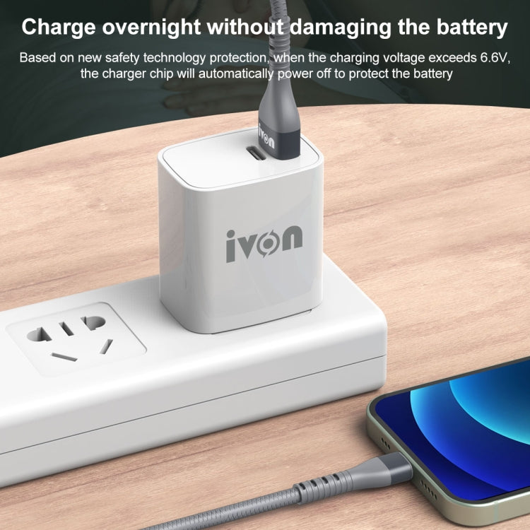 IVON CA92 2.4A Max USB to 8 Pin Rubber Fast Charging Data Cable, Length: 1.5m, 8 Pin