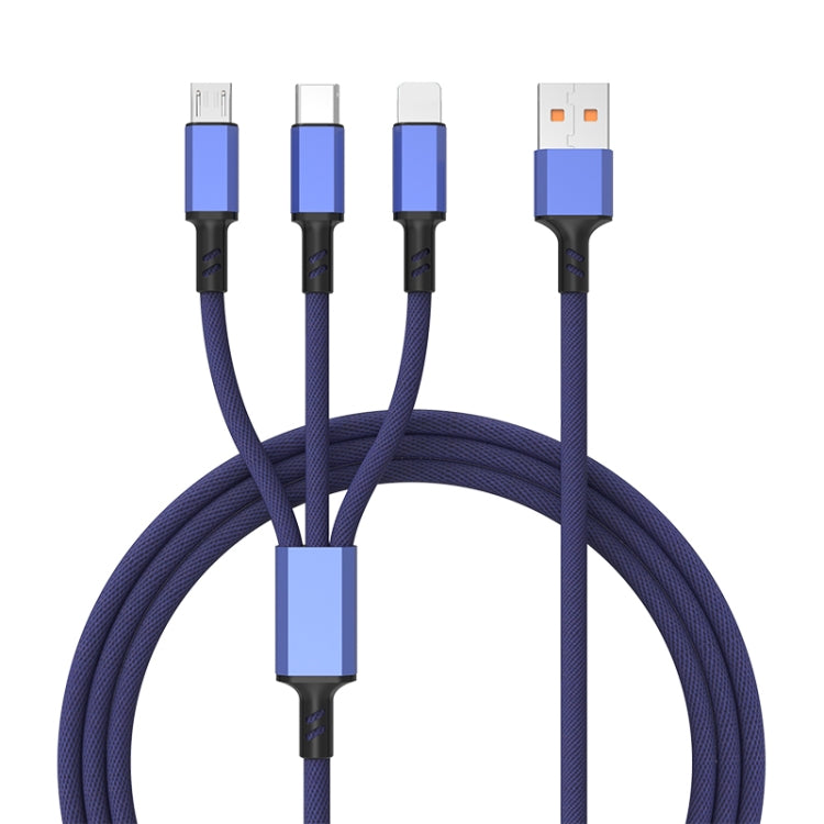 Braided 3A 3 in 1 USB to Type-C / 8 Pin / Micro USB Fast Charging Cable, Cable Length: 1.2m, White Plug (Red), White Plug (Black), White Plugaided (Blue)