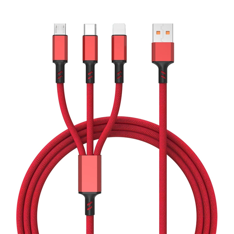 Braided 3A 3 in 1 USB to Type-C / 8 Pin / Micro USB Fast Charging Cable, Cable Length: 1.2m, White Plug (Red), White Plug (Black), White Plugaided (Blue)