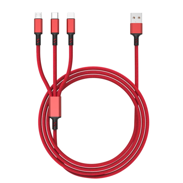 Braided 3A 3 in 1 USB to Type-C / 8 Pin / Micro USB Fast Charging Cable, Cable Length: 1.2m, White Plug (Red), White Plug (Black), White Plugaided (Blue)