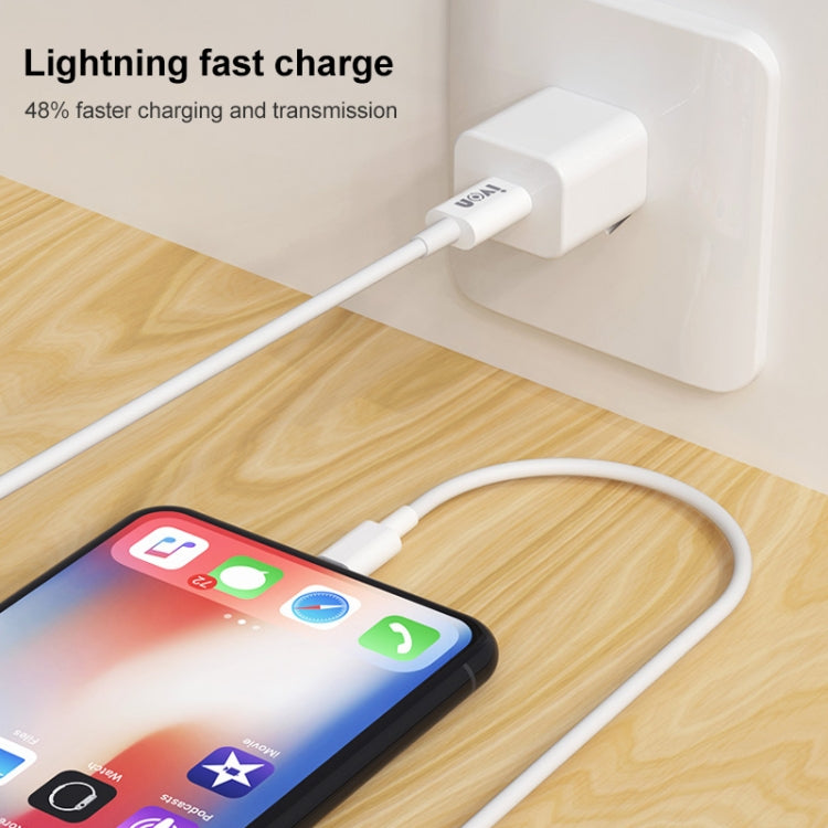 IVON CA93 20W PD USB-C / Type-C to 8 Pin TPE Fast Charging Data Cable, Cable Length: 1m