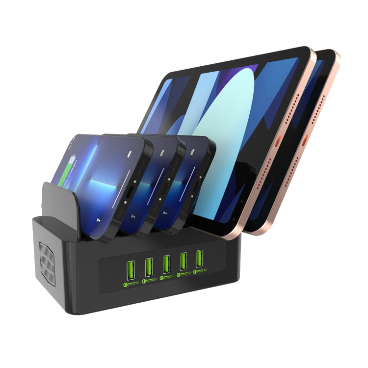 Station de charge intelligente QC3.0 100 W avec 5 ports USB et support pour téléphone et tablette, YFY-A53