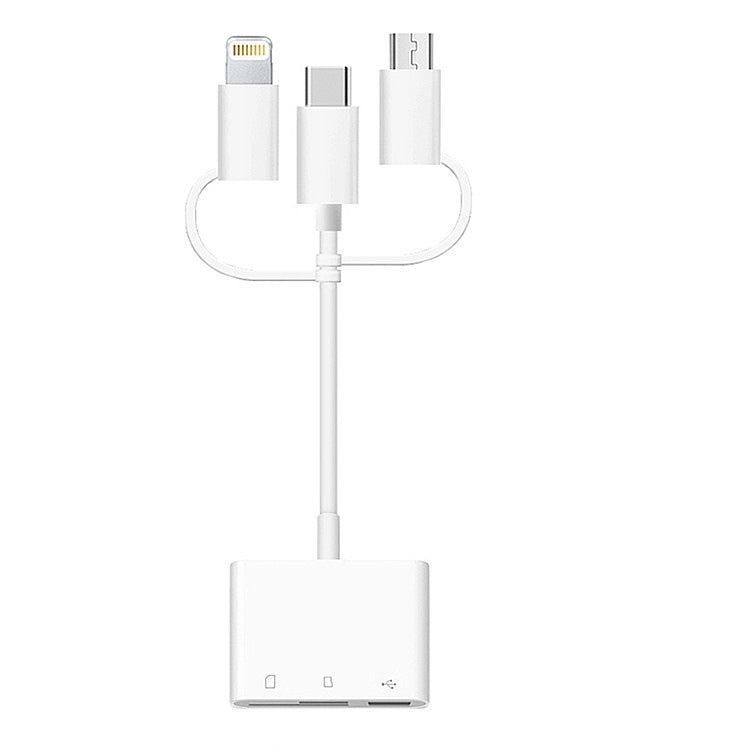 Adaptateur d'extension USB OTG 3 en 1 8 broches et micro USB et Type-C vers lecteur de carte TF et SD