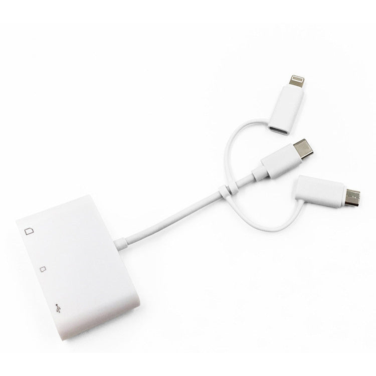 Adaptateur d'extension USB OTG 3 en 1 8 broches et micro USB et Type-C vers lecteur de carte TF et SD