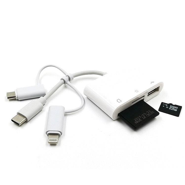 Adaptateur d'extension USB OTG 3 en 1 8 broches et micro USB et Type-C vers lecteur de carte TF et SD