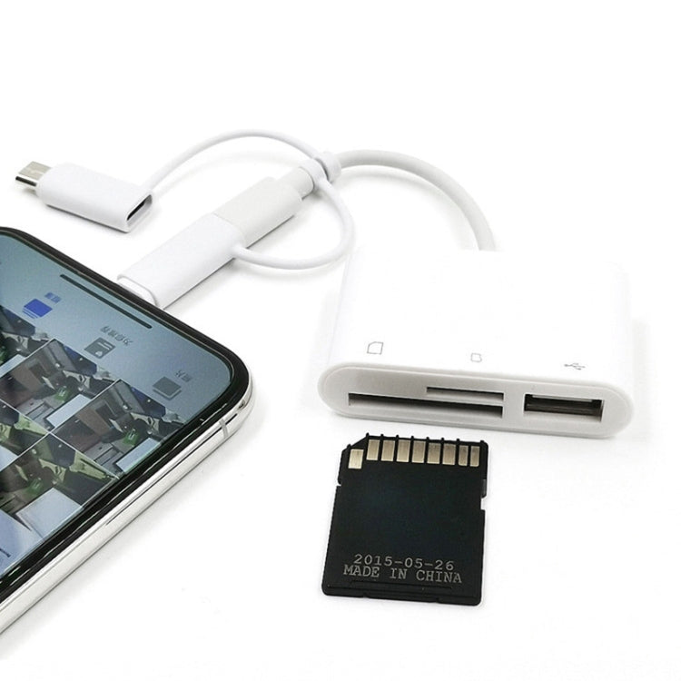 Adaptateur d'extension USB OTG 3 en 1 8 broches et micro USB et Type-C vers lecteur de carte TF et SD