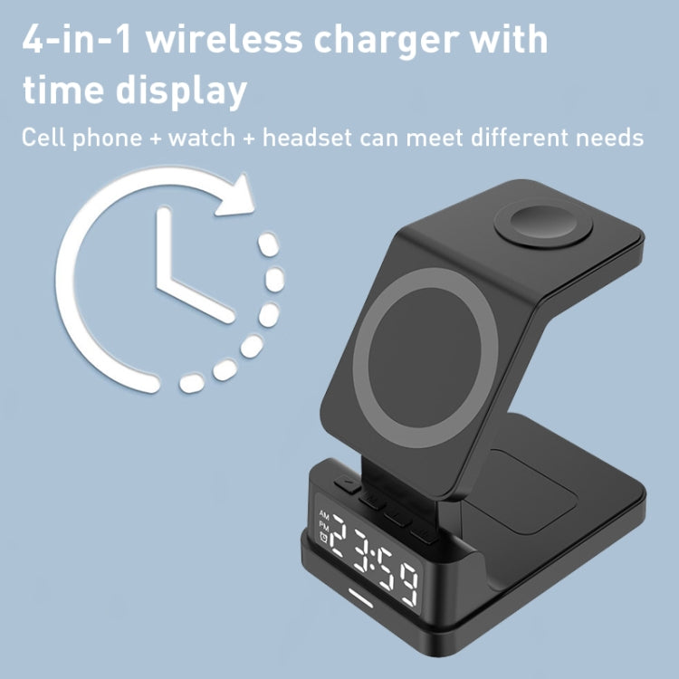 15W 4 in 1 Magnetic Clock Desktop Vertical Wireless Charger, 4 in 1