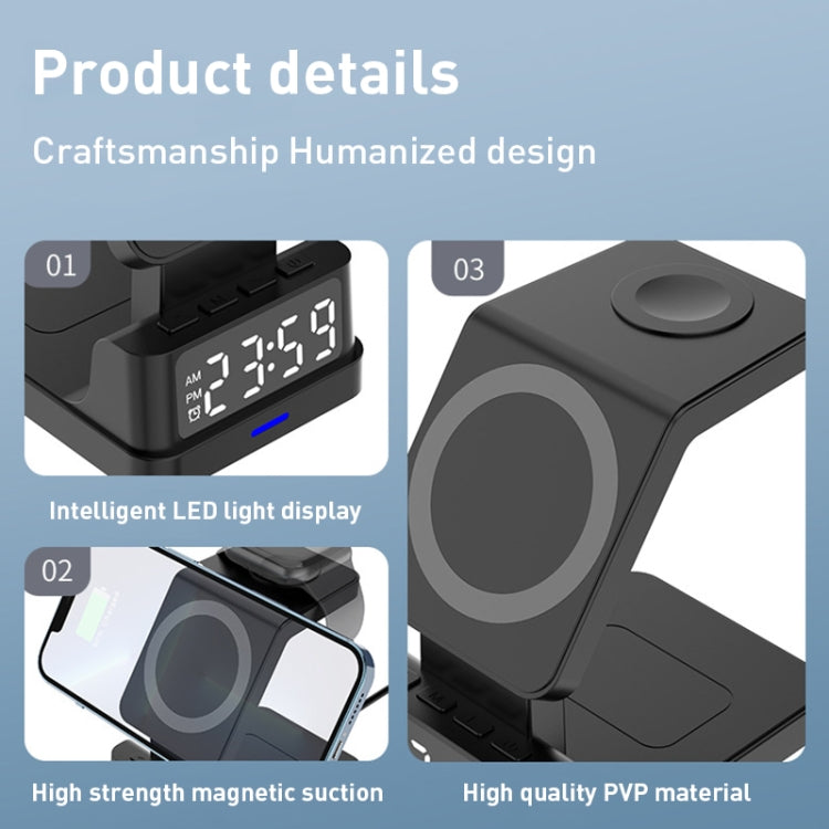 15W 4 in 1 Magnetic Clock Desktop Vertical Wireless Charger, 4 in 1