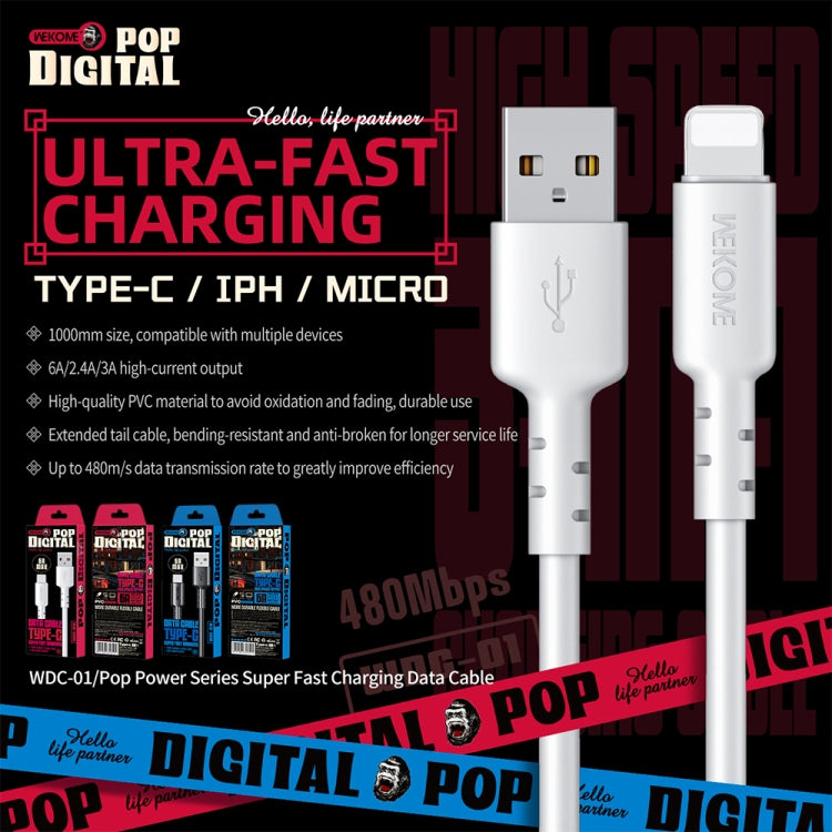 WEKOME WDC-01 Tidal Energy Series 2.4A USB to 8 Pin PVC Data Cable, Length: 1m, USB to 8 Pin