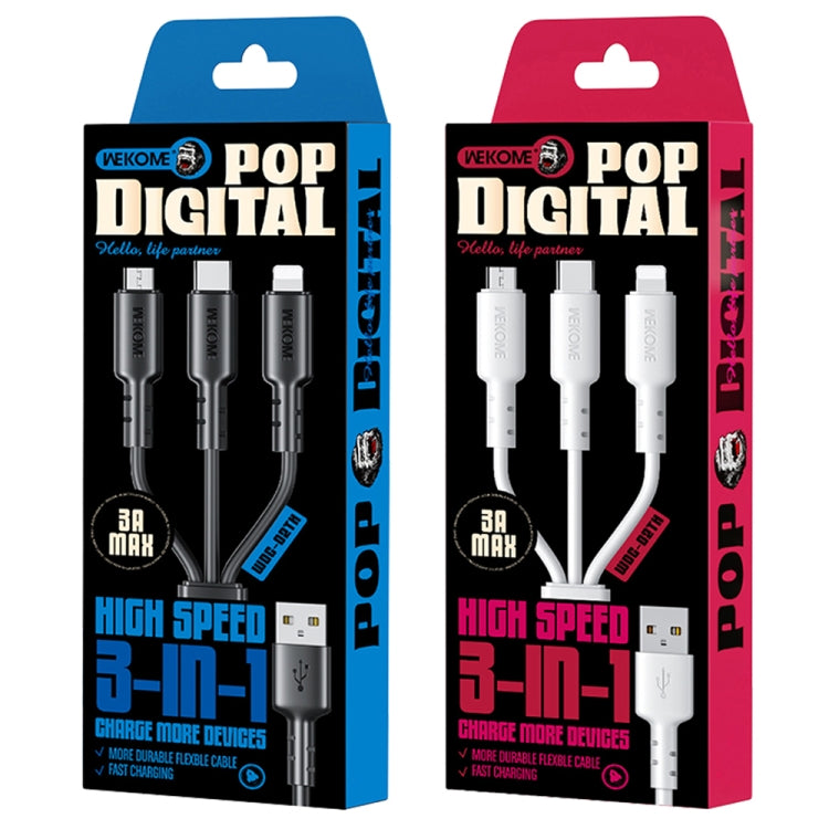 Câble de données 3 en 1 USB vers 8 broches + Type-C + Micro USB 3 A WEKOME WDC-02 Tidal Energy Series, longueur : 1,2 m