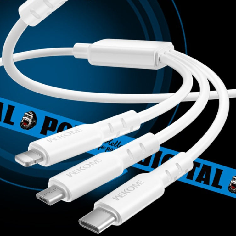 Câble de données 3 en 1 USB vers 8 broches + Type-C + Micro USB 3 A WEKOME WDC-02 Tidal Energy Series, longueur : 1,2 m