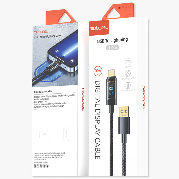 Mutural Li-CC008 1.2m 10W Transparent Digital Display USB to 8 Pin Charging Data Cable, USB to 8 Pin