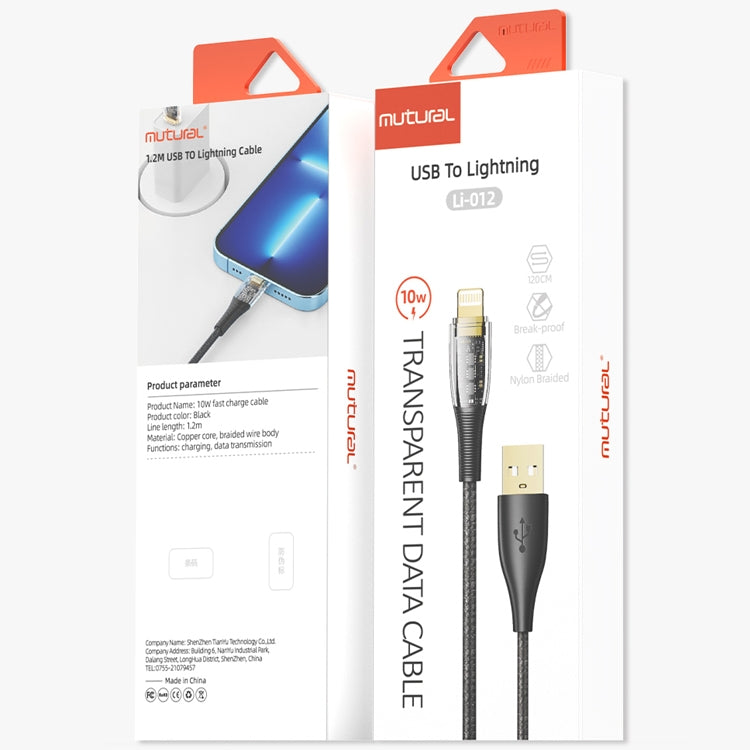 Mutural Li-CC012 1.2m 10W Transparent USB to 8 Pin Charging Data Cable, USB to 8 Pin